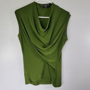 Norma Kamali Top Womens Sz XL Olive Green Office Career Glam Professional Layer
